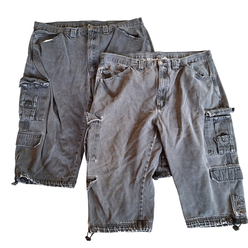 Kingsize Ultra Baggy Wide Leg Cargo Black Denim Jorts Jean Shorts Skater 44